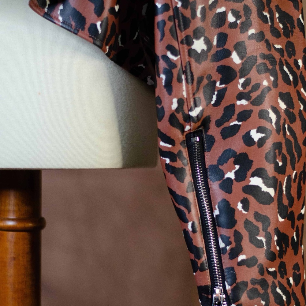 Eloquii Brown Leopard Print Faux Leather Moto Jacket - Picture 4 of 5